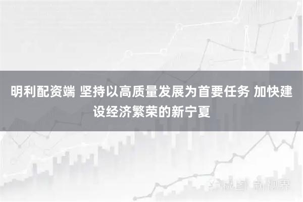 明利配资端 坚持以高质量发展为首要任务 加快建设经济繁荣的新宁夏